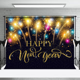 Lofaris Black Glitter Sparkle Gold Happy New Year Backdrop